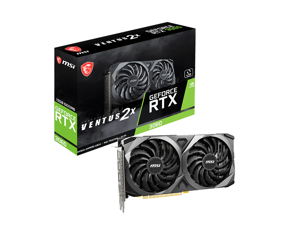 MSI GeForce RTX™ 3060 VENTUS 2X 12G (12GB GDDR6 Graphics Card, 3584 CUDA, 192-Bit, PCIe 4.0, 1777MHz, Dual Fan)
