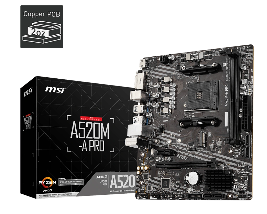 MSI A520M-A PRO (m-ATX | Support Ryzen AM4 5000, 4000 & 3000 Series Processor | DDR4 | M.2 SSD)