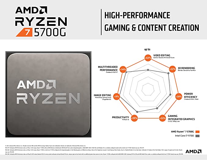 AMD CPU Ryzen 7 5700G Tray Pack [3.80~4.60 GHz, 8 Cores, 16 Threads, 32MB L3 Cache, 4MB L2 Cache, 7nm, Zen 3, AM4, Support DDR4, Radeon Graphics]