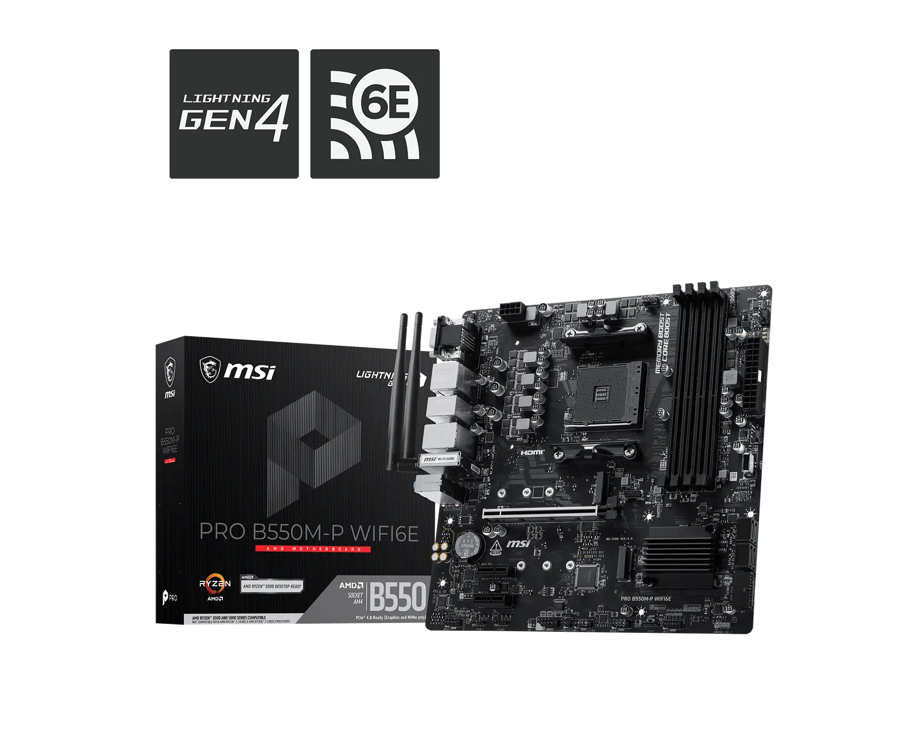 MSI PRO B550M-P WIFI6E DDR4 (mATX | Support AMD Ryzen AM4 Series Processor | DDR4 | Gen 4 M.2 | Wi-Fi 6E & BT)