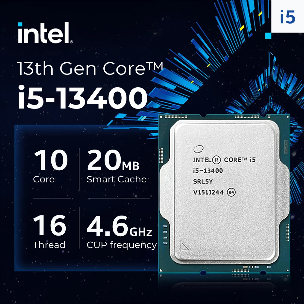 Intel CPU 13th Gen Core i5-13400 Tray Pack, [P-2.50~4.6 GHz & E-1.80~3.30 GHz, 10 Cores,16 Threads, 20MB Smart Cache, 9.5MB L2 Cache, 14nm, 128GB, LGA